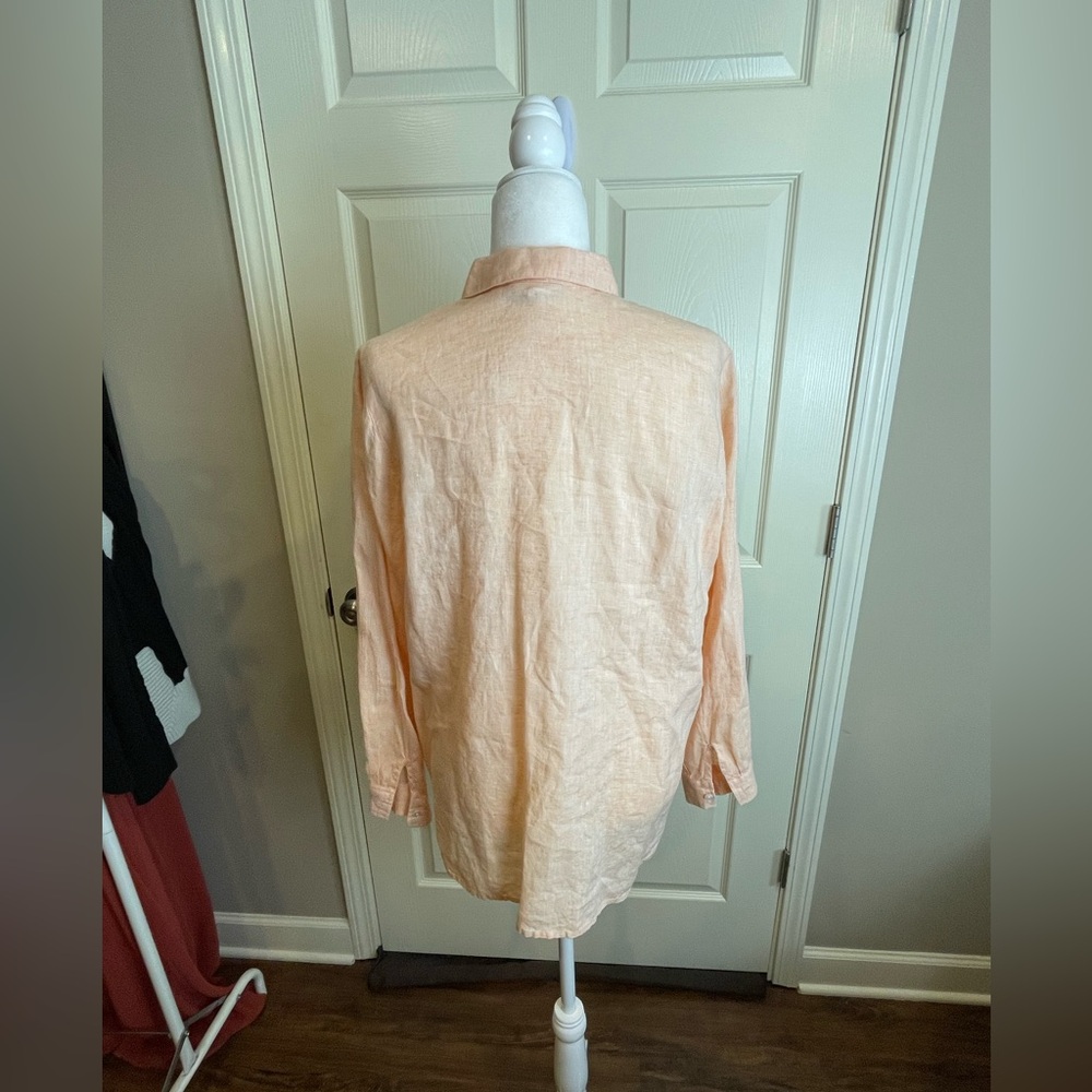 J Jill Love Linen Peach Button-Up Shirt medium - Picture 4 of 12
